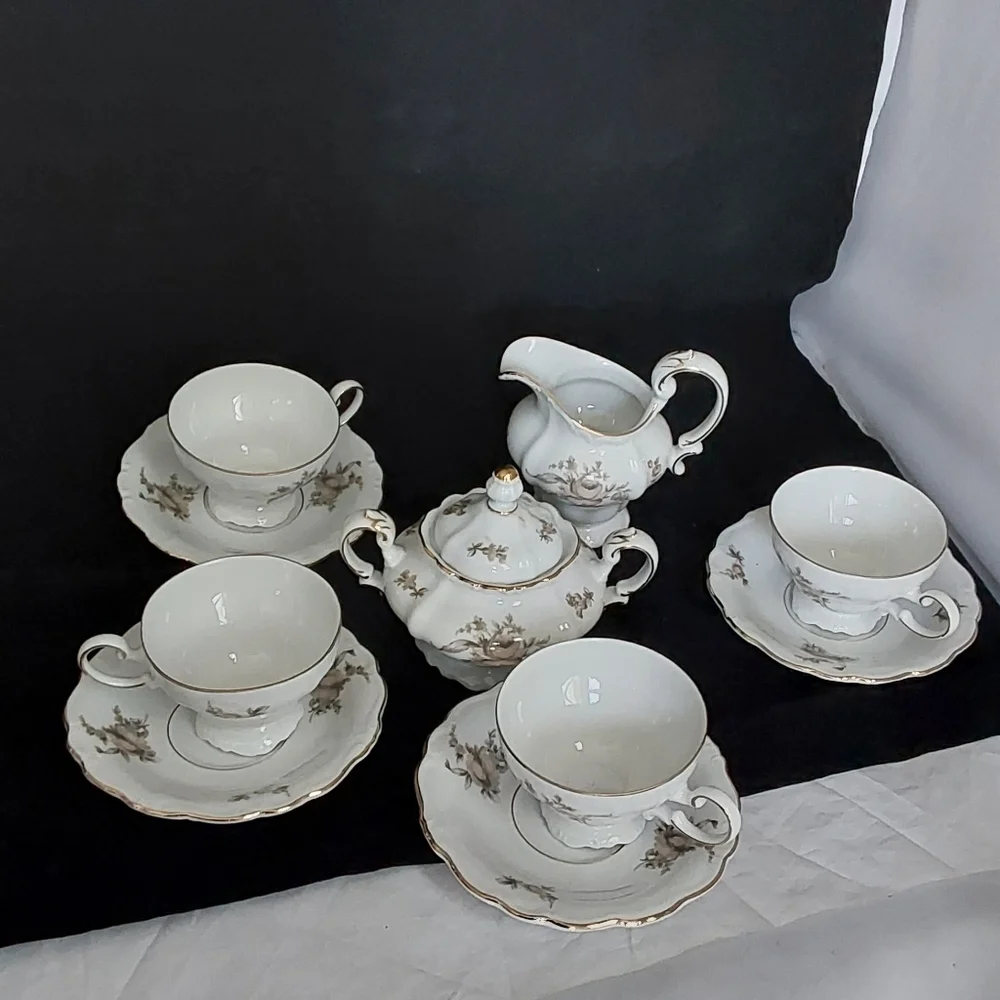 Johann HAVILAND BAVARIA GERMANY  SEPIA‎ ROSE TEA SET FOR 4